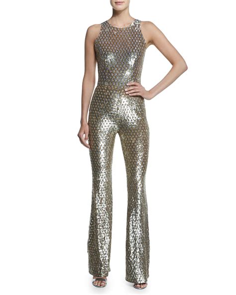 michael kors sequined mesh jumpsuit|michael kors denim jumpsuit.